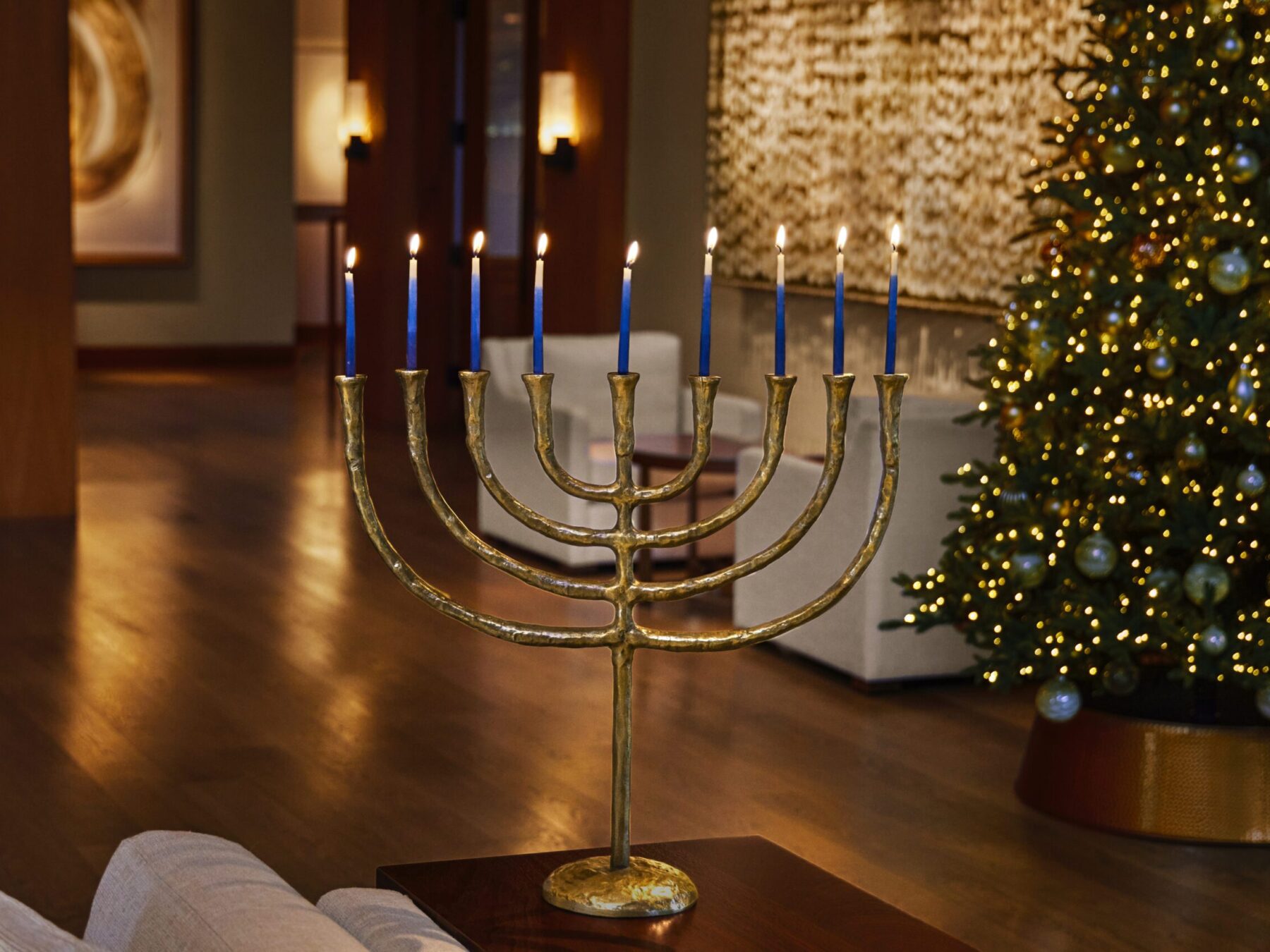 hanukkah candle and christmas tree